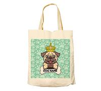 Getagift Personalised Any Name/Text Pug Dog/Pet Themed Tote Bag-Cotton Shopping Bag. Gift For Christmas, Birthday Present, Gift Idea. (Natural)