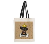 Getagift Personalised Any Name/Text Rottweiler Dog/Pet Themed Tote Bag-Cotton Shopping Bag. Gift For Christmas, Birthday Present, Gift Idea. (Black Handle)