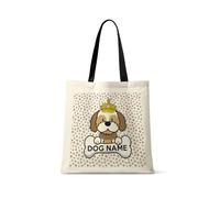 Getagift Personalised Any Name/Text Shihtzu Dog/Pet Themed Tote Bag-Cotton Shopping Bag. Gift For Christmas, Birthday Present, Gift Idea (Black Handle)