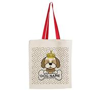 Getagift Personalised Any Name/Text Shihtzu Dog/Pet Themed Tote Bag-Cotton Shopping Bag. Gift For Christmas, Birthday Present, Gift Idea (Red Handle)