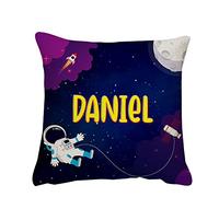 Getagift Personalised Back to School inspired Space boy Kid ANY NAME Astronaut Galaxy Moon Birthday Gift idea Throw Pillow Cover Cushion Cover With Insert. (Linen Cover)