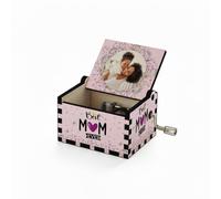 Getagift Personalised “Best Mom Ever” Wooden Hand Crank Box with Music | Custom Photo Gift for Mum, Stepmum, Godmother, Aunt | Perfect For Mother’s Day. (MOM)