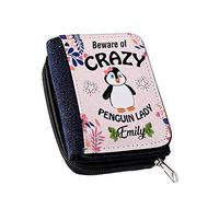 Getagift Personalised Beware of Crazy Penguin Lady Themed Women's Denim Coin Wallet - Gift for Christmas, Mothers Day.