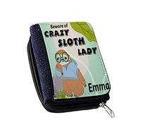 Getagift Personalised Beware of Crazy Sloth Lady Themed Women's Denim Coin Wallet - Gift for Christmas, Mothers Day.