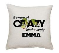 Getagift Personalised Beware Of Crazy Snake Lady Themed Funny Cushion Cover, Throw Pillow Cover. (Satin 40 X 40 CM) (Cushion Cover Linen)