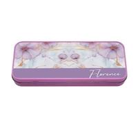 Getagift Personalised Case, purple Floral Pattern with Name, Back To School, Metal Pencil Case Tin. (Pink)