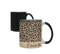 Getagift Personalised Cheetah Print Mug Custom Name, Leopard Print, Animal Print, Colour Changing, Magic Cup/Mug.