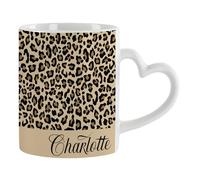 Getagift Personalised Cheetah Print Mug Custom Name, Leopard Print, Animal Print, Heart Handle Coffee, Tea Mug. (White)
