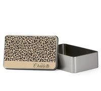 Getagift Personalised Cheetah print Tin Custom Name, Leopard Print, Animal Print, Back To School Gift, Portable Metal Tin Box, Storage Box. (Rectangular)