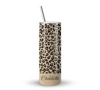 Getagift Personalised Cheetah Print Tumbler Custom Name, Leopard Print, Animal Print, 20 OZ Stainless Steel Skinny Tumbler, Double Walled Vacuum Insulated with Closed Lid and Metal Straw.