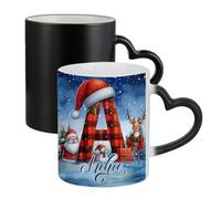 Getagift Personalised Christmas Alphabet Letter, Initial with Name, Xmas, Secret Santa Alphabet, Ceramic Heart Handle Mug, Colour Changing, Magic Mug.