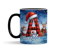Getagift Personalised Christmas Alphabet Letter, Initial with Name, Xmas, Secret Santa Alphabet, Inside Coloured Coffee, Tea Mug. (Black)