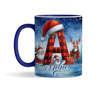 Getagift Personalised Christmas Alphabet Letter, Initial with Name, Xmas, Secret Santa Alphabet, Inside Coloured Coffee, Tea Mug. (Navy Blue)