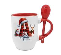 Getagift Personalised Christmas Alphabet Letter, Initial with Name, Xmas, Secret Santa Alphabet, Spoon Coffee, Tea Mug. (Red)
