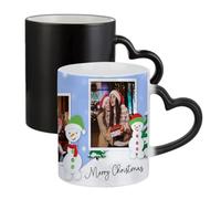 Getagift Personalised Christmas Family Name Mug | Custom Photo Mug with Snowman | Xmas Gift for Family, Friends & Loved Ones, 11oz Colour Changing Ceramic Coffee Cup, Magic Mug. (Heart Shaped Handle)