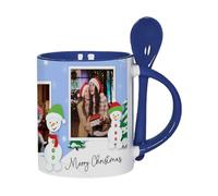 Getagift Personalised Christmas Family Name Mug | Custom Photo Mug with Snowman | Xmas Gift for Family, Friends & Loved Ones, 11oz Inside Colour with Spoon Ceramic Coffee Mug. (Navy Blue)