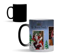 Getagift Personalised Christmas Family Name Mug | Custom Photo Mug with Snowman | Xmas Gift for Family, Friends & Loved Ones, 11oz Colour Changing Ceramic Coffee Cup, Magic Mug. (C Shaped Handle)