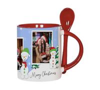 Getagift Personalised Christmas Family Name Mug | Custom Photo Mug with Snowman | Xmas Gift for Family, Friends & Loved Ones, 11oz Inside Colour with Spoon Ceramic Coffee Mug. (Red)