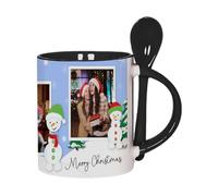 Getagift Personalised Christmas Family Name Mug | Custom Photo Mug with Snowman | Xmas Gift for Family, Friends & Loved Ones, 11oz Inside Colour with Spoon Ceramic Coffee Mug. (Black)
