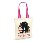 Getagift Personalised Christmas Initial letters, Initial Name, Secret Santa, Reusable Bag, Shopping Bag, Tote Bag. (Fuchsia Handle)