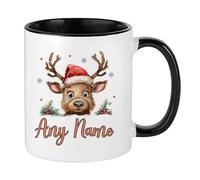 Getagift Personalised Christmas Mug, Reindeer with Name, Festive Xmas Gift, Inside Coloured Coffee, Tea Mug. (Black)