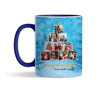 Getagift Personalised Christmas Tree Photo Collage, Xmas Holiday Keepsake, 11 oz Inside Coloured Ceramic Coffee Mug. (Navy Blue)