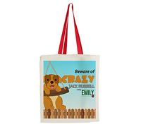 Getagift Personalised Crazy Jack Russell Lady Themed Funny Tote Bag-Cotton Shopping Bag. (Red Handle)