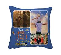 Getagift Personalised Dad Birthday GIft, from Son, Daughter, Best Dad In The Galaxy, Photo collage Home Décor, Linen Throw Pillow/Cushion. (Linen Cushion Cover)