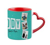 Getagift Personalised Daddy Family Photo Mug with Childrens Name, Father's Day Gift, Heart Handle Coffee, Tea Mug. (Red)