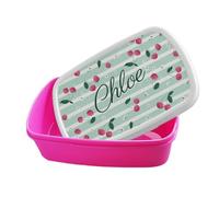 Getagift Personalised Fruits Patterns theme, Initial with Name, Alphabet Bento Box, Food Box, Lunch Box. (Pink, Cherries)