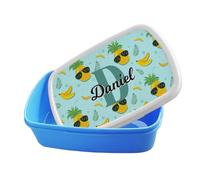 Getagift Personalised Fruits Patterns theme, Initial with Name, Alphabet Bento Box, Food Box, Lunch Box. (Blue, Pineapple)