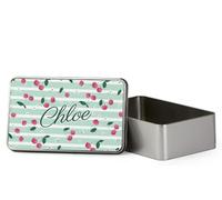 Getagift Personalised Fruits Patterns theme, Initial with Name, Alphabet Portable Metal Tin Box, Storage Box. (Rectangular, Cherries)