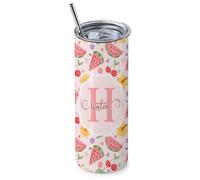 Getagift Personalised Fruits Patterns Theme, Initial with Name, Alphabet Tumbler, 20 OZ Stainless Steel Skinny Tumbler, Double Walled Vacuum Insulated with Closed Lid and Metal Straw. (Watermelon)