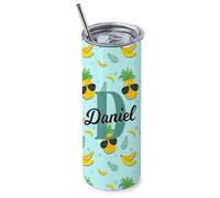 Getagift Personalised Fruits Patterns Theme, Initial with Name, Alphabet Tumbler, 20 OZ Stainless Steel Skinny Tumbler, Double Walled Vacuum Insulated with Closed Lid and Metal Straw. (Pineapple)