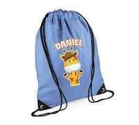 Getagift Personalised Giraffe, Back to School Gift for Kids, Drawstring Bag, PE Gym Kit Swimming, Sport Rucksack. (Laser Blue)