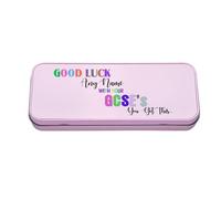 Getagift Personalised Good Luck with Your A - Levels, add 'Any Name' You've got This Gift, Exam Good Luck Gift, Metal Pencil Case Tin. (Pink)