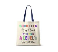 Getagift Personalised Good Luck with Your A - Levels, add 'Any Name' You've got This Gift, Exam Good Luck Gift, Reusable Shopping Bag, Tote Bag. (French Navy Handle)