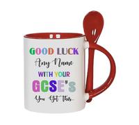 Getagift Personalised Good Luck with Your GCSEs, add 'Any Name' You've got This Gift, Exam Good Luck Gift, 11oz Inside Colour with Spoon Ceramic Coffee Mug. (Red)