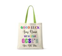 Getagift Personalised Good Luck with Your GCSEs, add 'Any Name' You've got This Gift, Exam Good Luck Gift, Reusable Shopping Bag, Tote Bag. (Lime Green Handle)