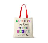 Getagift Personalised Good Luck with Your GCSEs, add 'Any Name' You've got This Gift, Exam Good Luck Gift, Reusable Shopping Bag, Tote Bag. (Red Handle)