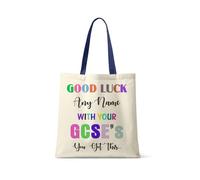 Getagift Personalised Good Luck with Your GCSEs, add 'Any Name' You've got This Gift, Exam Good Luck Gift, Reusable Shopping Bag, Tote Bag. (French Navy Handle)