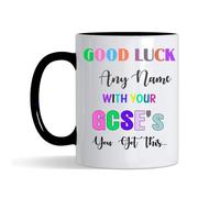 Getagift Personalised Good Luck with Your GCSEs Mug, Add 'Any Name' You've got This Gift, Exam Good Luck Gift Coloured Handle Inside Coloured Coffee, Tea Mug. (Black)