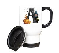 Getagift Personalised Halloween Mug, Halloween Initial, Halloween Boys & Girls, Halloween Pumpkin Party, Insulated 14oz Travel Mug, Tea, Coffee Mug. (White)