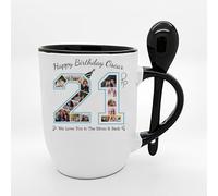 Getagift Personalised Happy 21st Birthday Photo Collage Mug, Gift for Born in 2003, Spoon Coffee, Tea Mug. (Black)