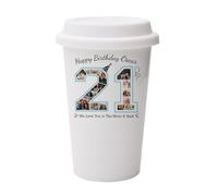 Getagift Personalised Happy 21st Birthday Photo Collage Mug, Gift for Born in 2003, Wall Eco Insulated White Ceramic Travel Mug, with White Lid.