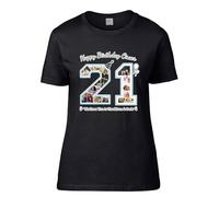 Getagift Personalised Happy 21st Birthday Photo Collage Mug, Gift for Born in 2003, Women Short Sleeve Cotton T-Shirt. (UK, Numeric, 10, 12, Regular, Regular, Black)