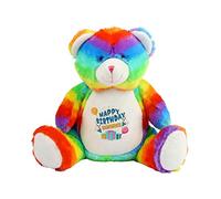 Getagift Personalised Happy Birthday Any name designed Special Awesome Birthday Gift for Him/Her, Men/Women Christmas Stocking Filler Unique Teddy Bear Soft Toy. (Rainbow Bear)