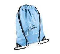 Getagift Personalised Initial with Name, Alphabet theme, Marble design, Drawstring Bag, PE Gym Kit Swimming, Sport Rucksack. (Sky Blue)