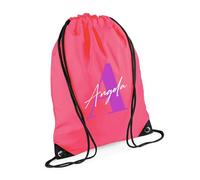 Getagift Personalised Initial with Name, Alphabet theme, Marble design, Drawstring Bag, PE Gym Kit Swimming, Sport Rucksack. (Fluorescent Pink)