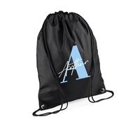 Getagift Personalised Initial with Name, Alphabet theme, Marble design, Drawstring Bag, PE Gym Kit Swimming, Sport Rucksack. (Black)